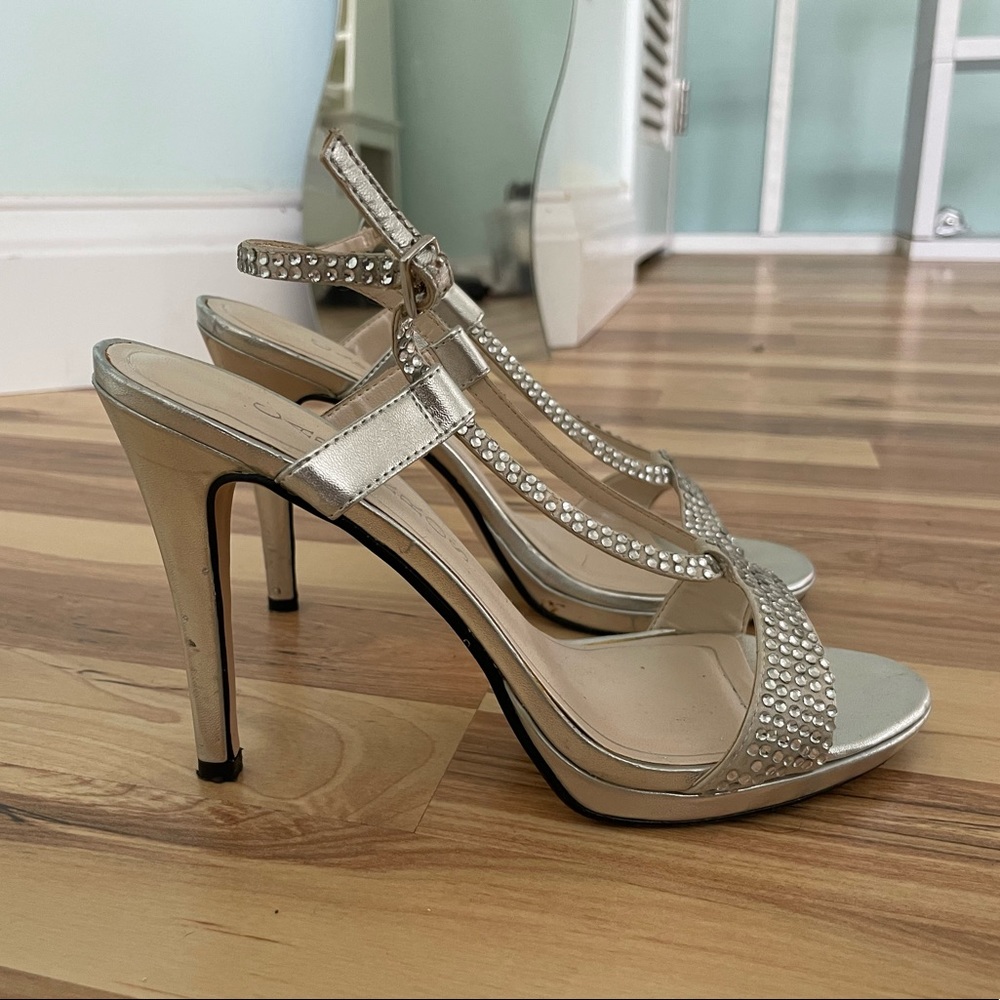 Silver heels with crystal straps